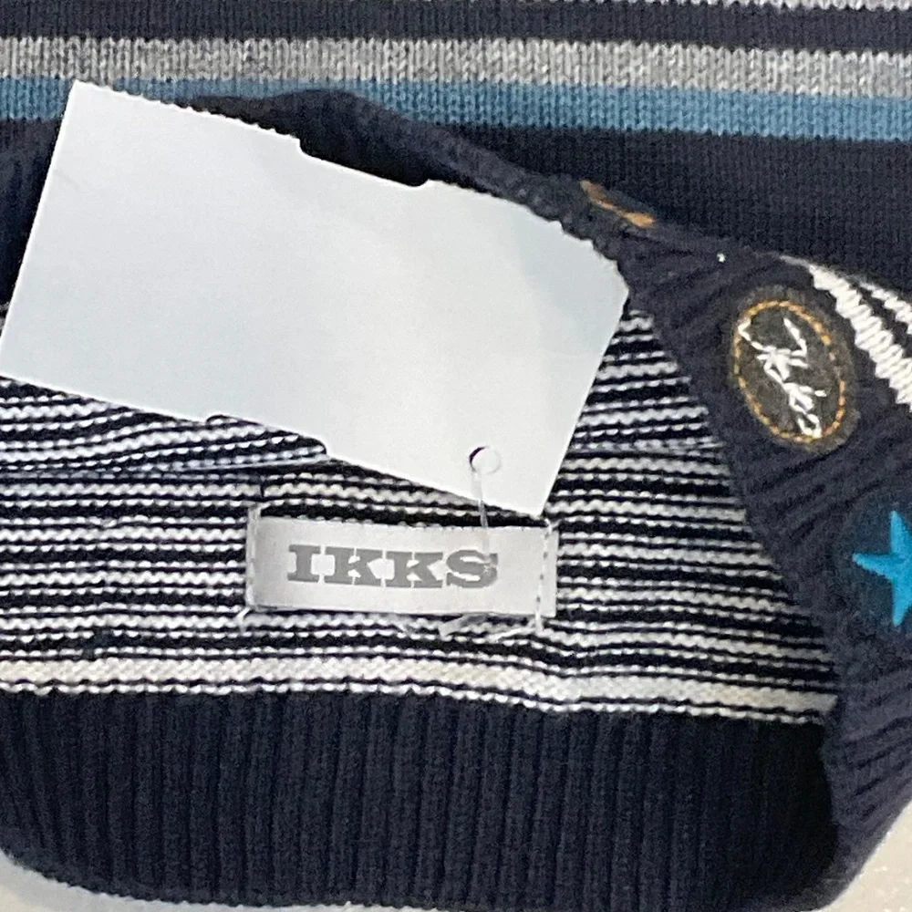 NWT IKKS Navy Striped Knit Hat 100% Cotton
